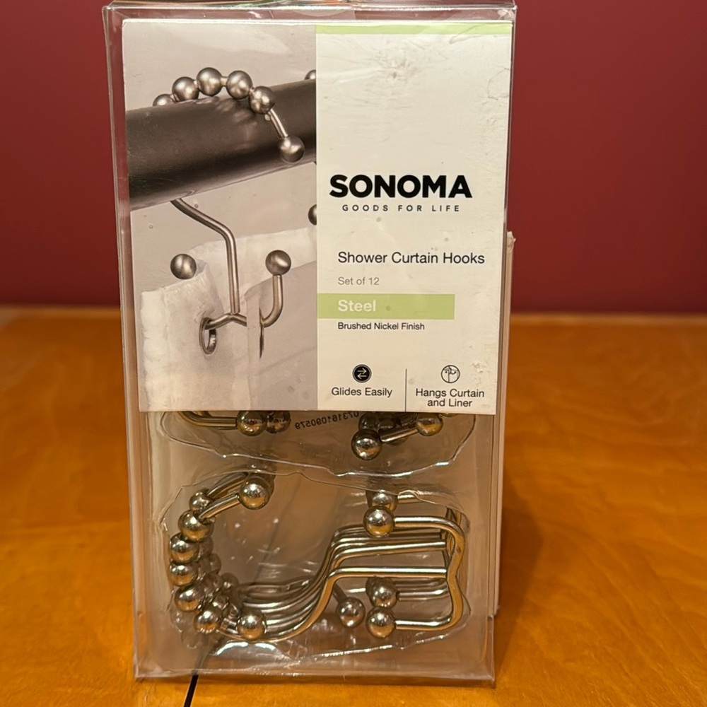 Sonoma shower curtain hooks steel brushed nickel finish